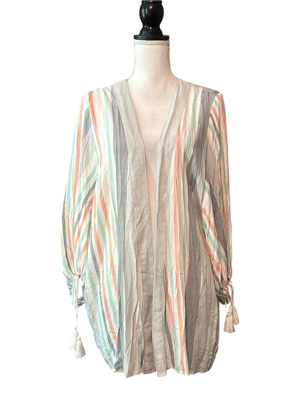 NWT ana Green Multi Striped Rayon Kimono Cardigan Women’s SZ‎ Small